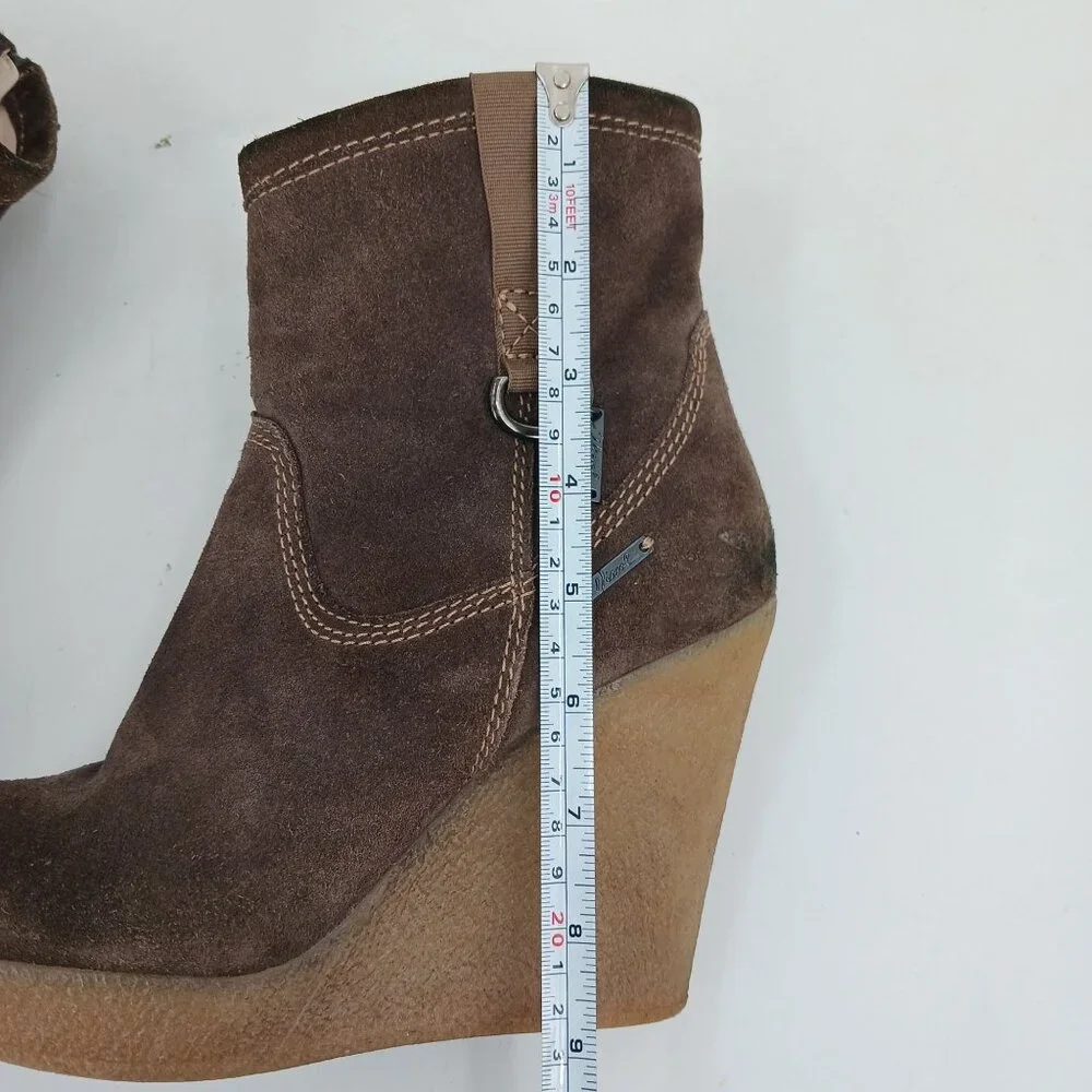 Diesel Unkle Jessy Brown Suede Wedge Ankle Boots Size 39 Platform